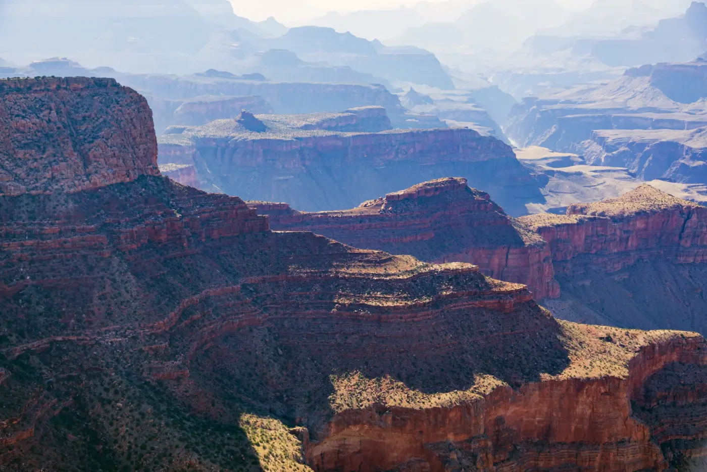 Grand Canyon South Rim panoramic view of canyon layers and Colorado River basin